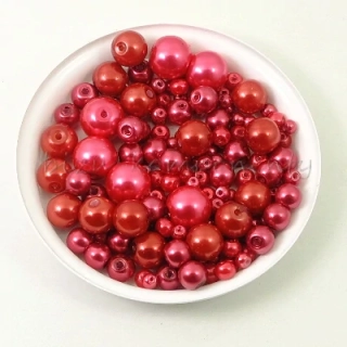 Směs voskovaných perlí červené barvy 3-12mm 30g